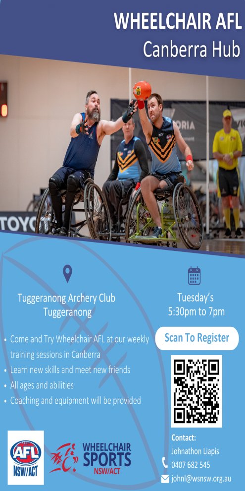 Wheelchair AFL Weekly Training Sessions- Canberra