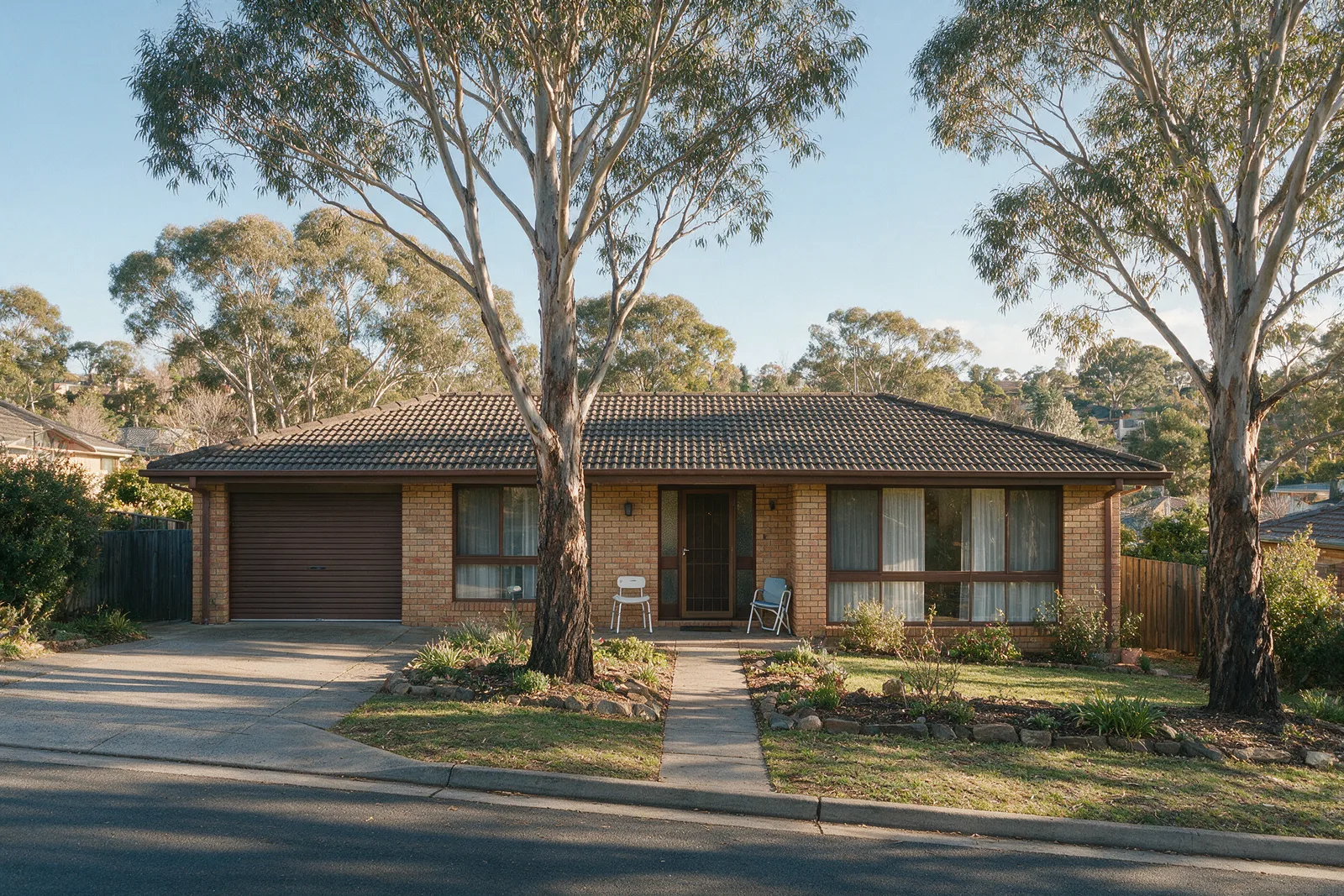 Single-storey brick home among gum trees in an established Belconnen street