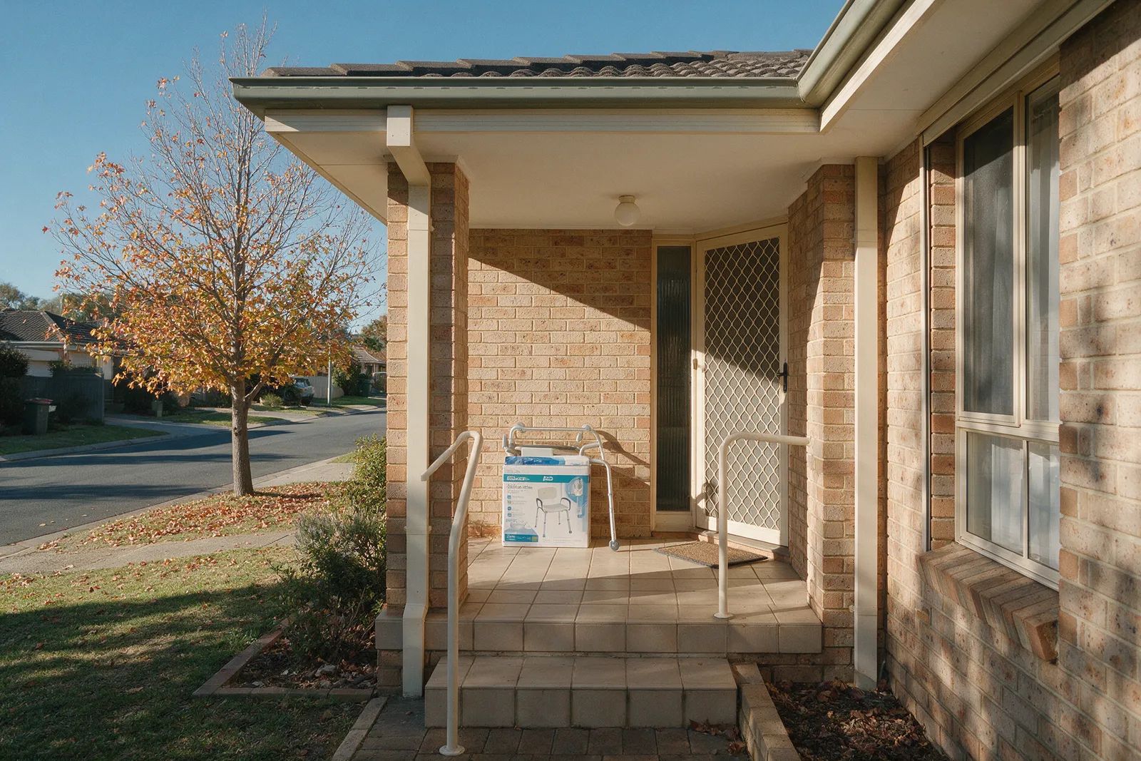 Canberra brick home entrance with bathroom safety equipment ready to take inside